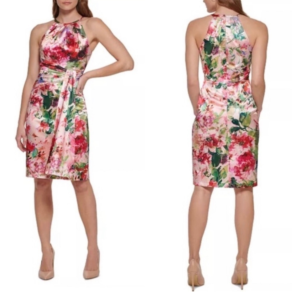 Eliza J‎ NWOT Side Drape Pleated Floral Halter Mini Dress Women’s 4